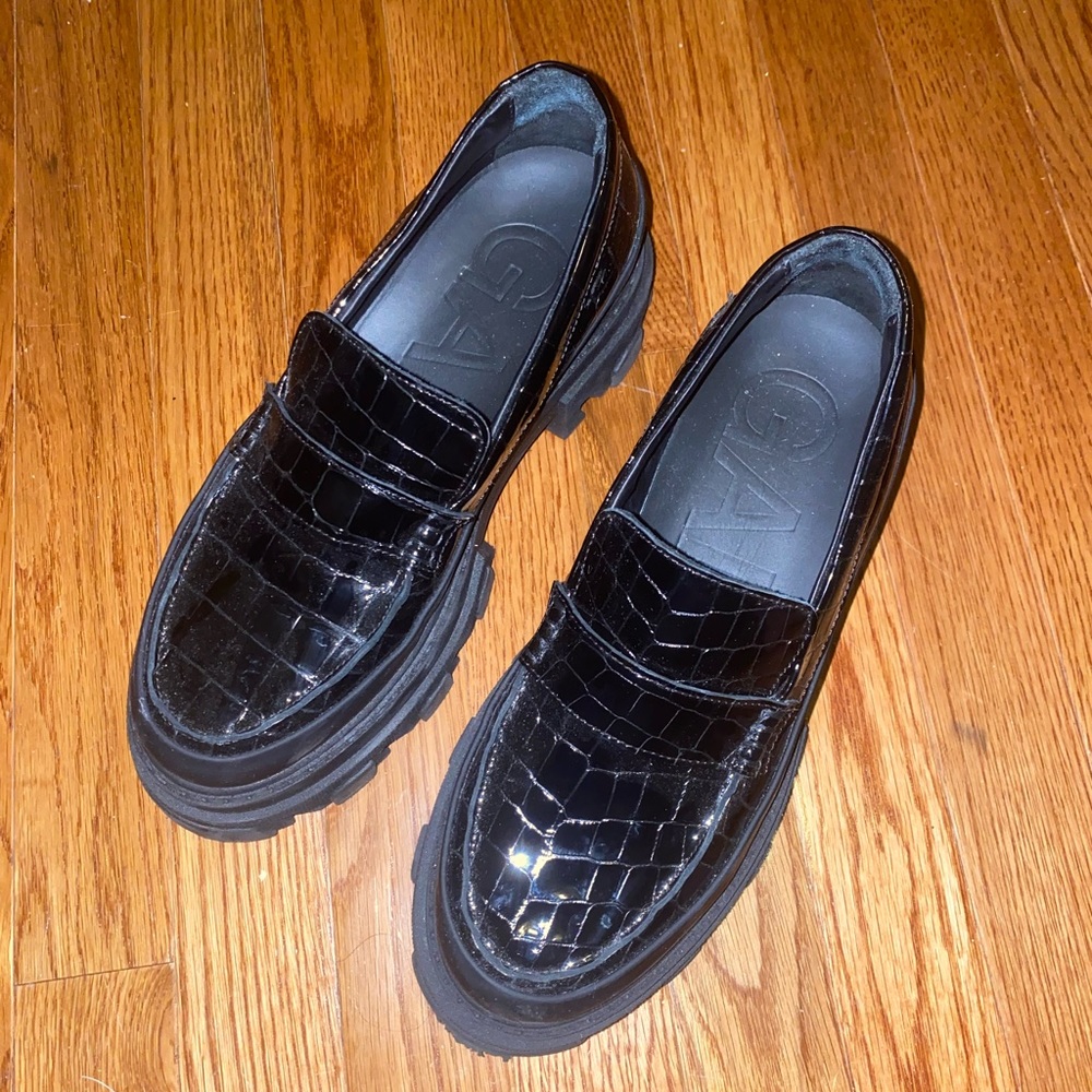 Ganni Croc Embossed Patent Leather Lug Sole Loafer